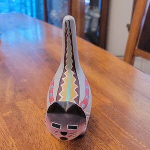 Vibtage Robert Sheilds Paper Mache Hand Painted Southwestern Cat Figurine Signed